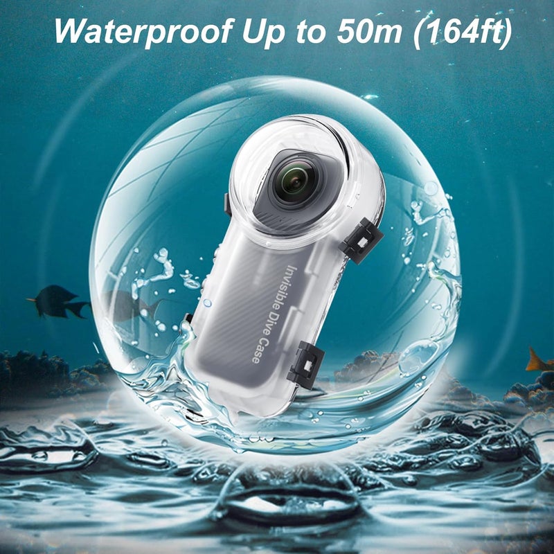 Sruim Insta 360 X4 Invisible Dive Case, Splash Prevention Housing Waterproof Up to 50m (164ft) Underwater Dive Protective Shell for Insta360 X4 with Bracket Accessories - Image 2